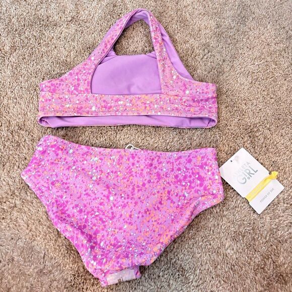 NWT Athleta Girl Reversible Bikini Top and Bottom - floral and purple L - Picture 3 of 3